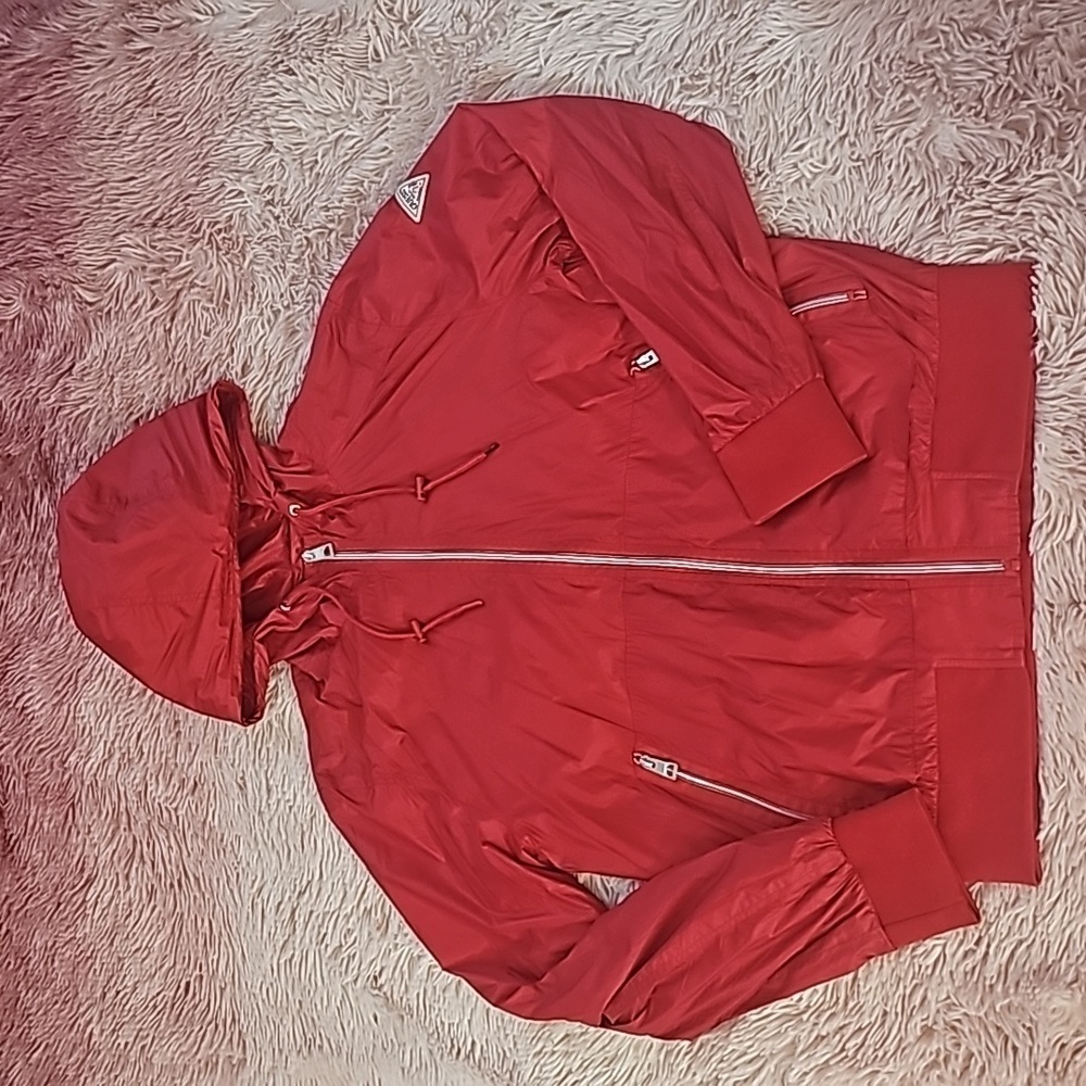 GUESS Windbreaker with Hood Jacket Size M Red